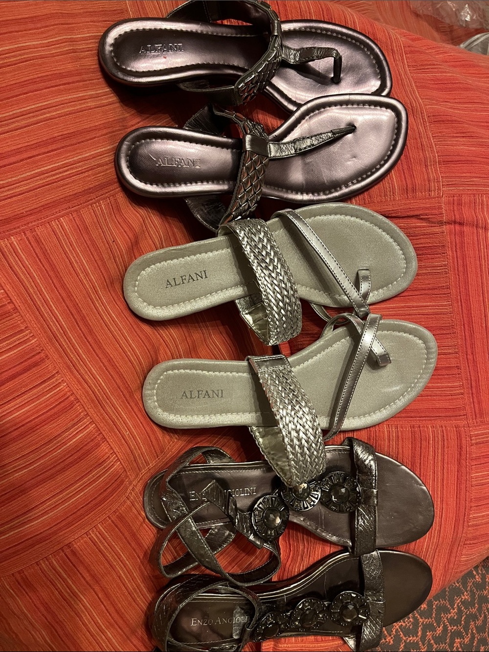 Alfani Silver Braided Thong Sandals — Sleek Metallic Slip-On